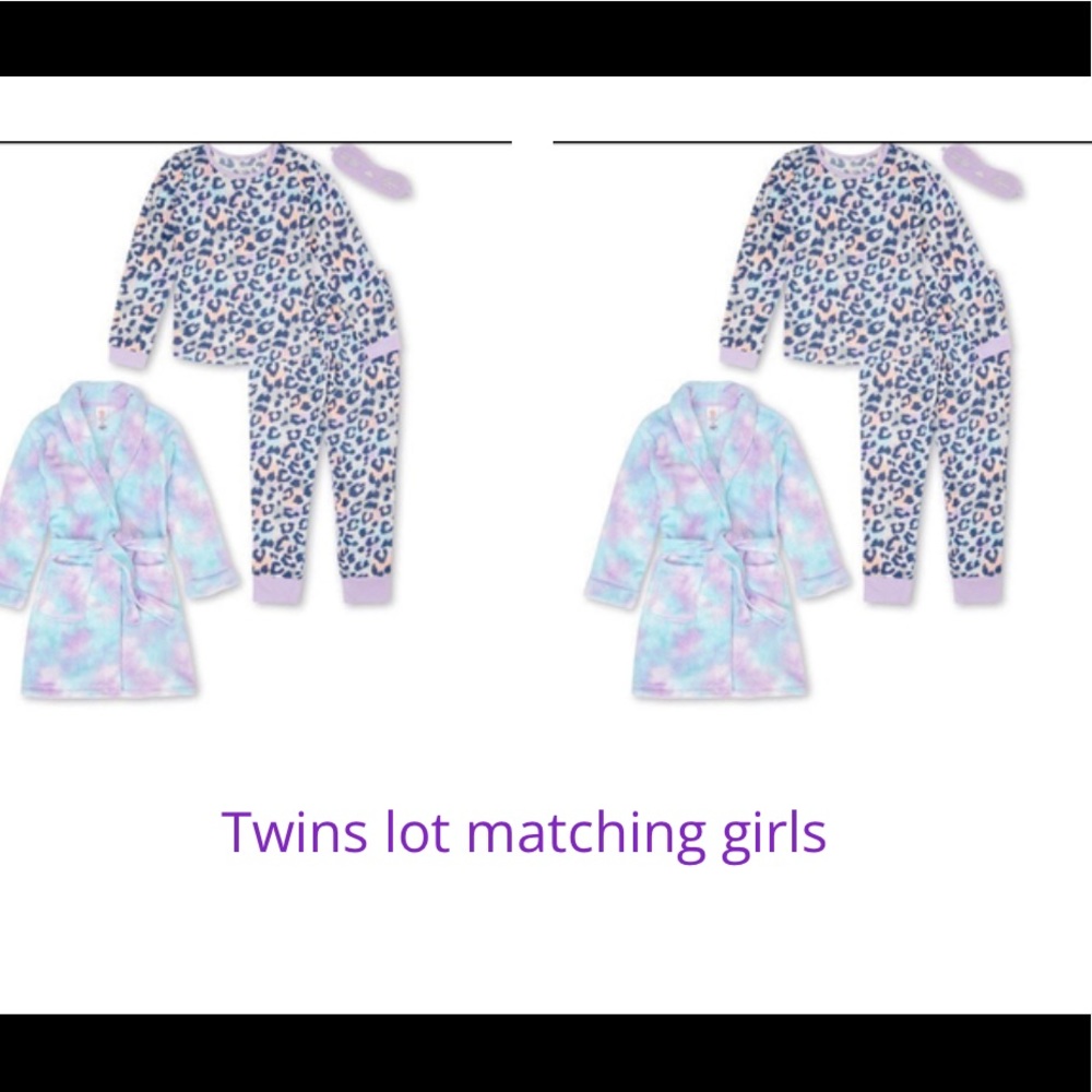 NWT TWINS 10 12 PLUS leopard rainbow robe pajamas